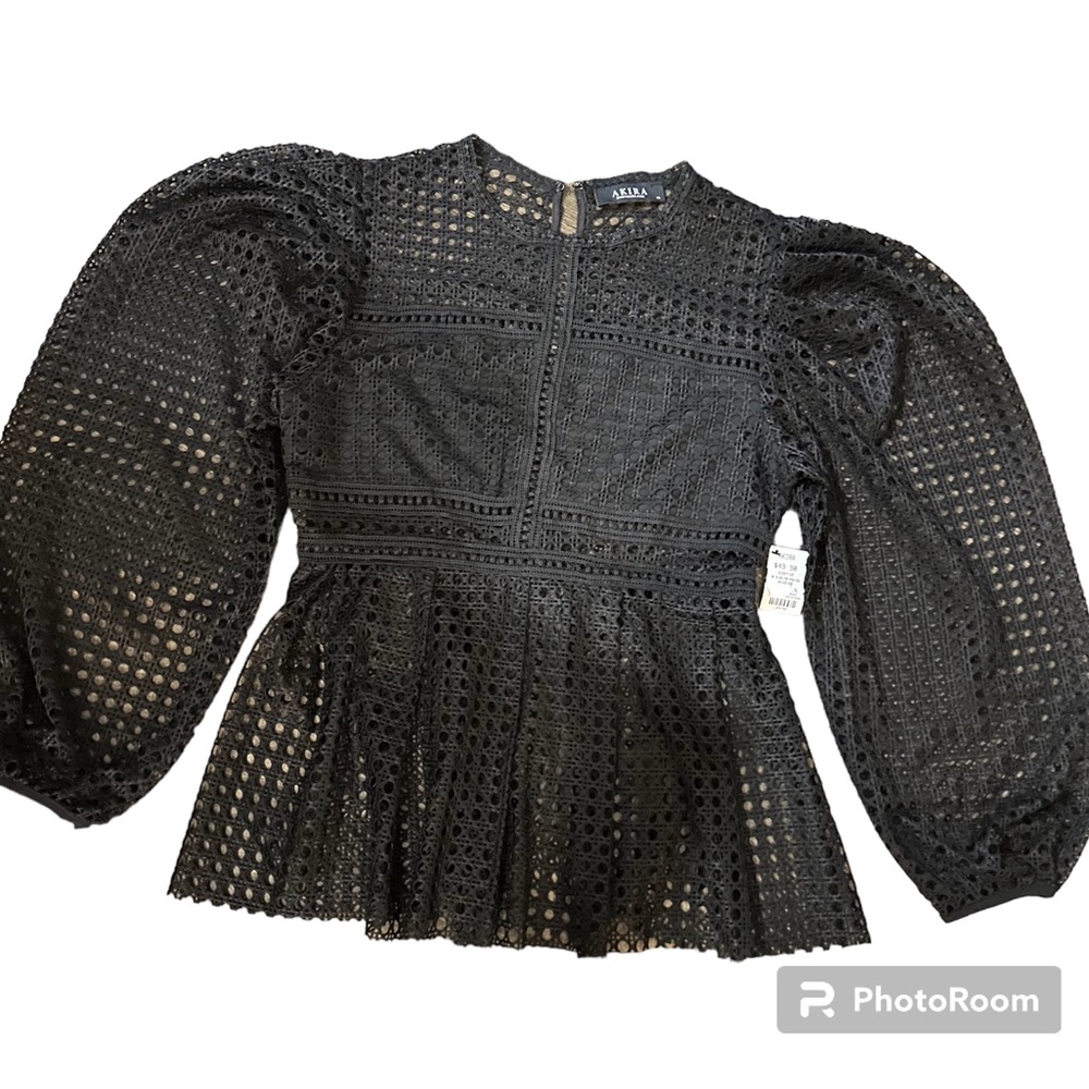 NEW - Akira PEPLUM FITTED LONG SLEEVE BLOUSE In Black -Size - XL - Picture 5 of 6